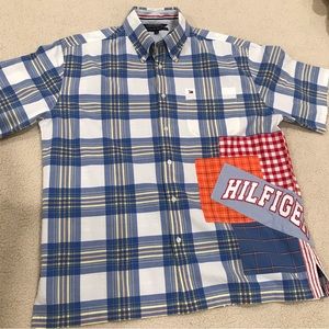 TOMMY HILFIGER Mens Patchwork Plaid Button Up Shirt size L